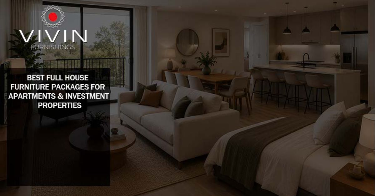 Fully furnished apartment showcasing a complete furniture package with living room, bedroom, dining area, and modern décor
